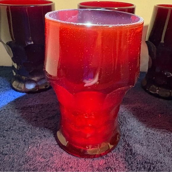 Vintage MCM Set Of Six 6 Ruby Red Anchor Hocking Georgian Honeycomb Tumblers USA - Picture 2 of 6